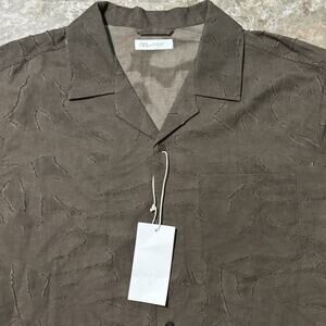 Zara Shirt Mens XL Brown Short Sleeve Camp Johnny Collar Knit Beach NEW